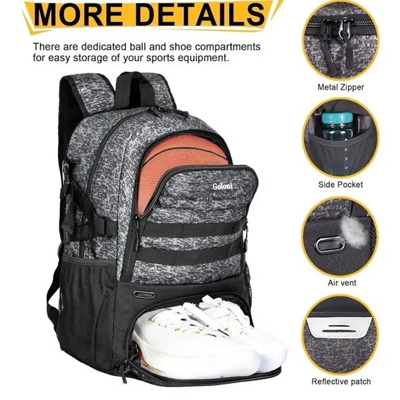 Gray and Black Men's Sport Backpack - Picture 2 of 6